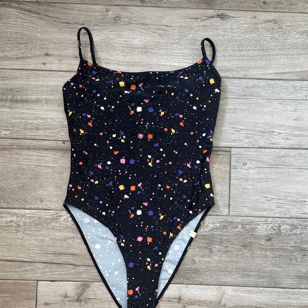 summersalt Black One-Piece Swimsuit with Multicolor Paint-Splatter